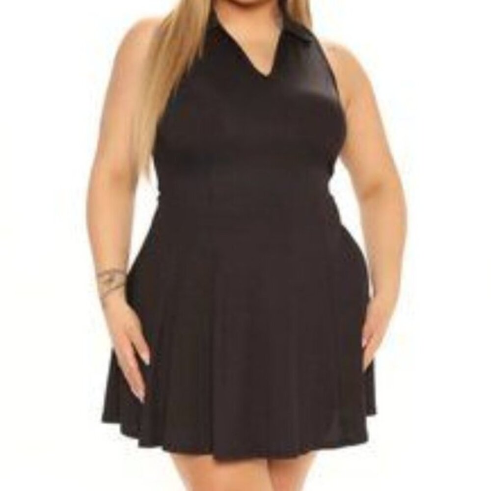 FASHION NOVA Becca Fit and Flare black ribbed vneck collared mini dress size 3X